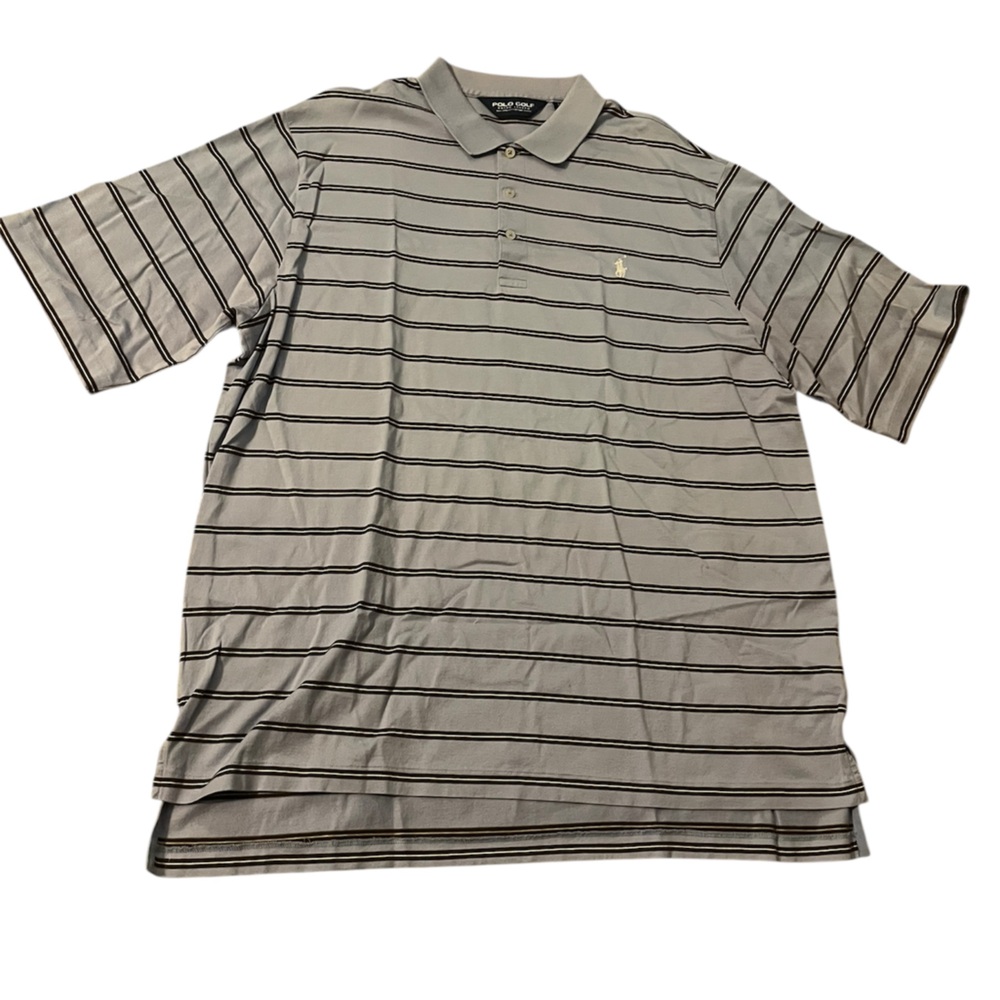 Polo Golf Ralph‎ Lauren Blue Brown Striped Polo Shirt Mens XL Classic Fit